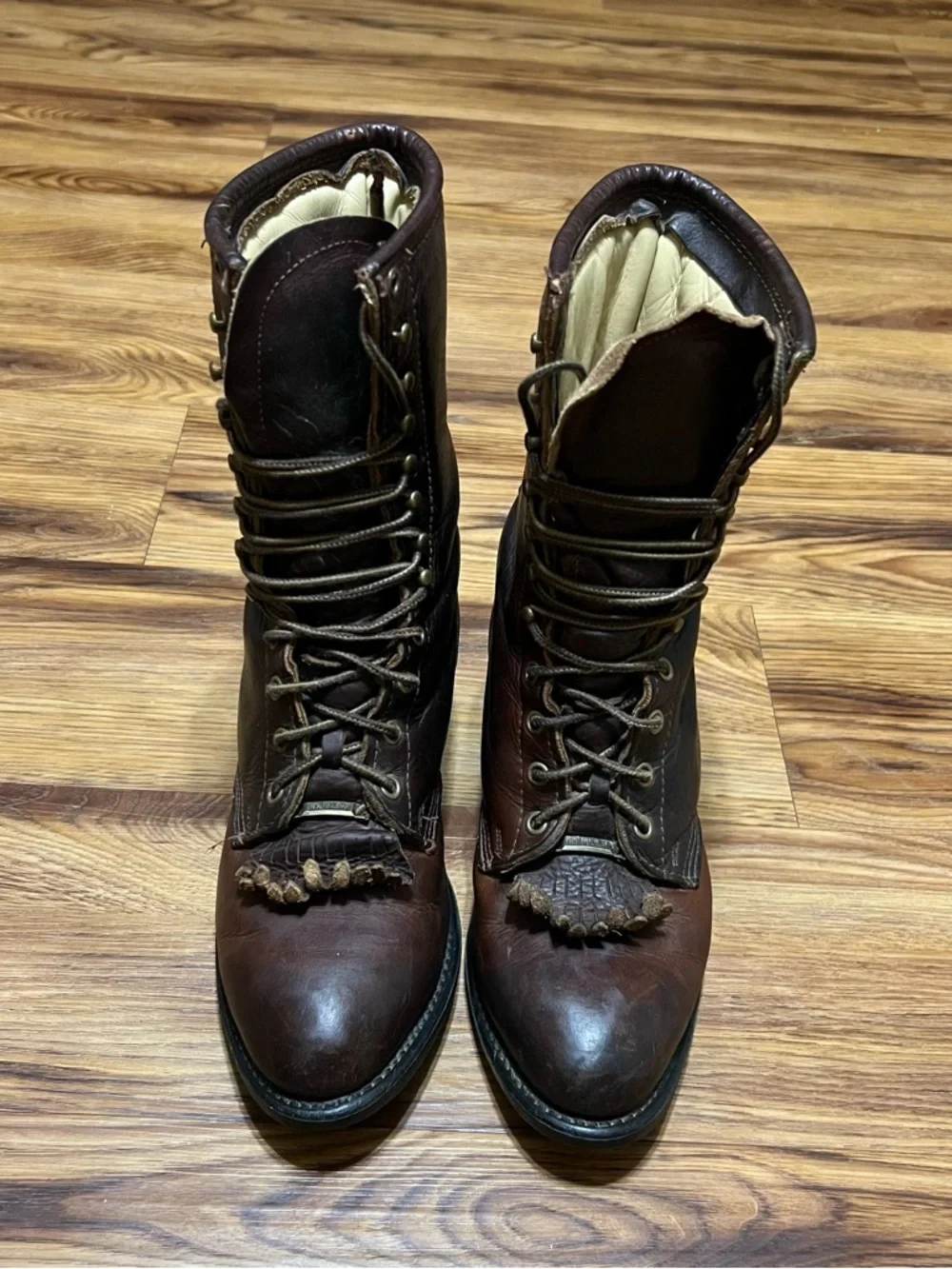 Double H Dark Brown Leather Cowboy Work Boots with Embroidered Accent - Picture 2 of 7